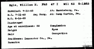 William Henry Egle, M.D., 47th Pennsylvania Militia service (Civil War Veterans' Card File Entry, PA State Archives; public domain)