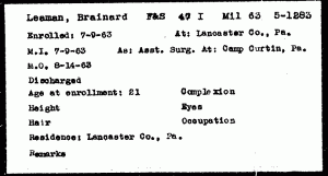 Brainerd :eaman, M.D. 47th Pennsylvania, Emergency Militia of 1863. (Source: Civil War Veterans' Card File, Pennsylvania State Archives, public domain)