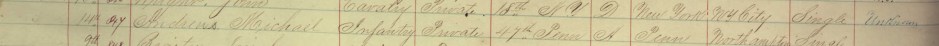 The federal burial ledger for the Chalmette National Cemetery in St. Bernard Parish, Louisiana documents the 14 July 1864 death and subsequent Chalmette interment of Private Michael Andrews, Company A, 47th Regiment, Pennsylvania Volunteers. (Image: Public Domain. Click to enlarge.)