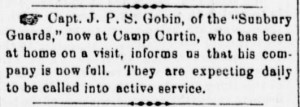 An update by Company C's captain, Sunbury American, 14 September 1861 (public domain).