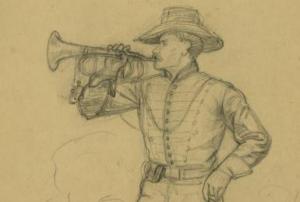 Unidentified Civil War Bugler, Pencil Sketch by Alfred Waud (U.S. Library of Congress, public domain).