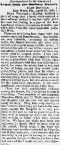 Henry D. Wharton, Letter from Camp Brannan, Key West, Florida, 19 Apr 1862 (Sunbury Amerian, 3 May 1862)