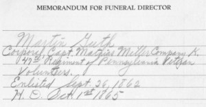 Captain Miller's leadership style evidently made an impression on at least one young corporal. At the time of his passing nearly three quarters of a century later, the funeral records of Martin L. Guth noted that Corporal Guth had served under Captain Miller.