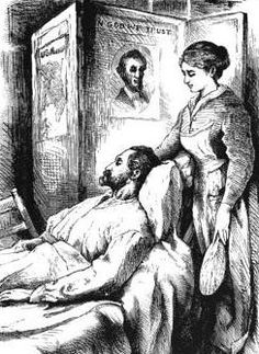 Illustration of John, an Ailing Virginia Blacksmith, Hospital Sketches, Louisa May Alcott, c. 1870s (public domain).