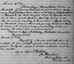 Orders by Capt. W. H. Sterling, Provost Marshal General, U.S. Freedmen's Bureau, Louisiana to Agent W. H. R. Hangen to Investigate Freedmen's Church Shooting by Myrod, St. Tammany Parish, Louisiana (17 November 1866, public domain).